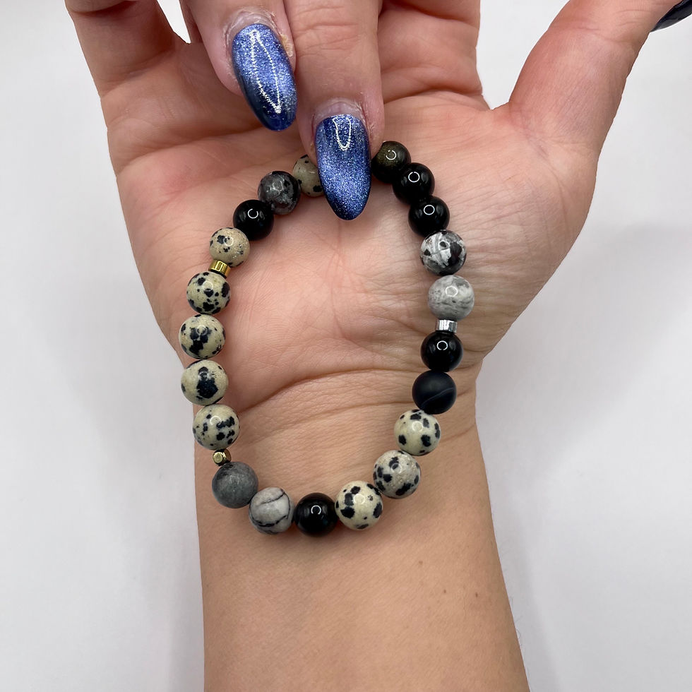 Thumbnail: Dalmatian Jasper and Onyx Handmade Gemstone Bracelet