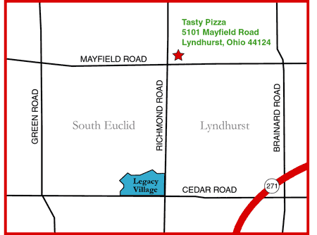 Map of Compolas Tasty Pizza locatin at 5101 Mayfield Road, Lyndhurst, Ohio