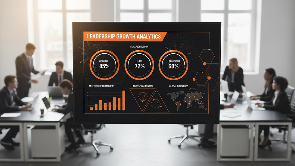 Close-up view of a digital dashboard showing leadership development metrics