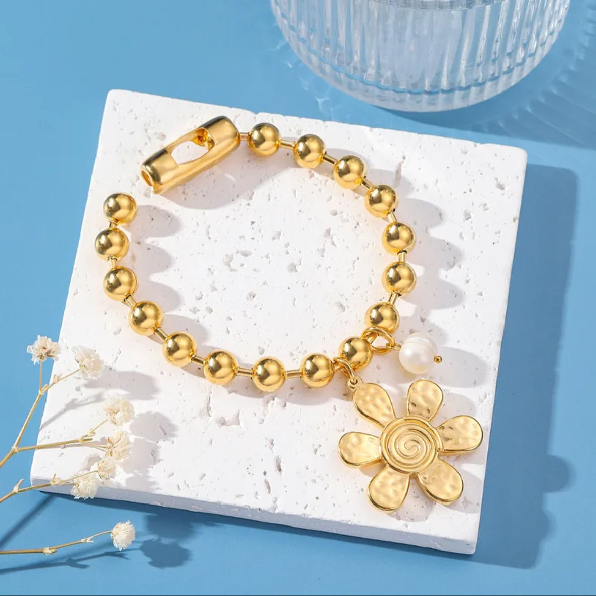 Gold Beaded Charm Bracelet
