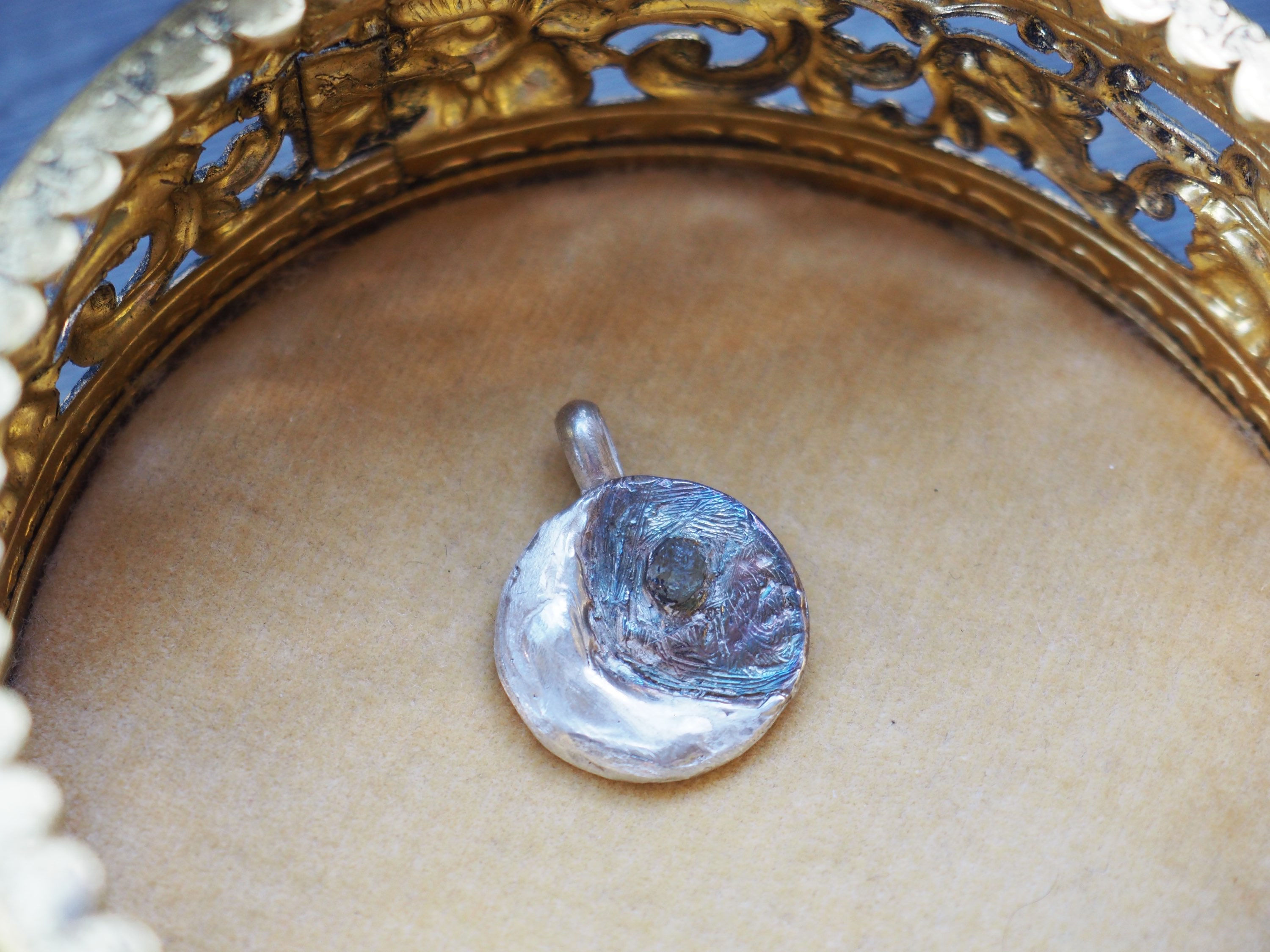 Sterling Silver and Raw Montana Sapphire Moon Pendant