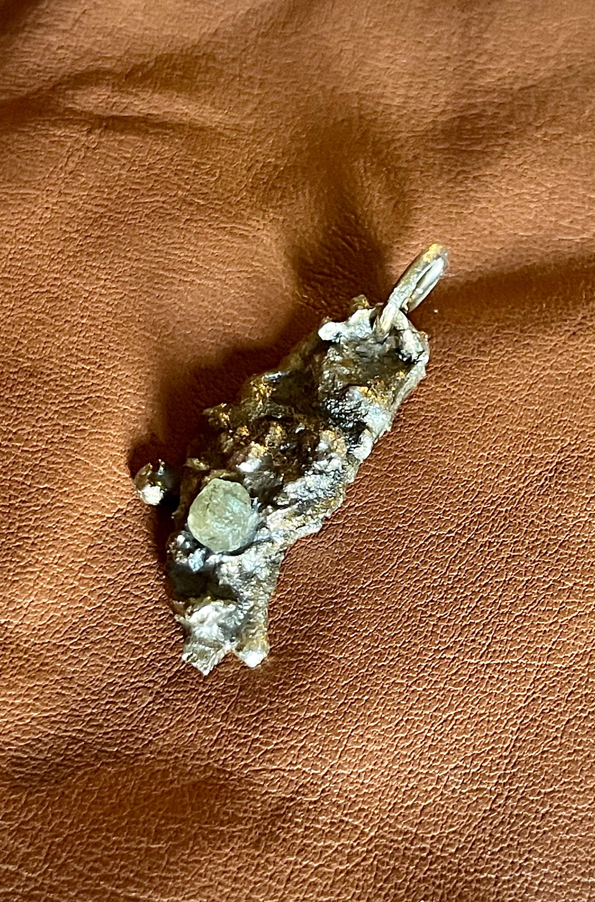 Raw Montana Sapphire and Recycled Silver Pendant