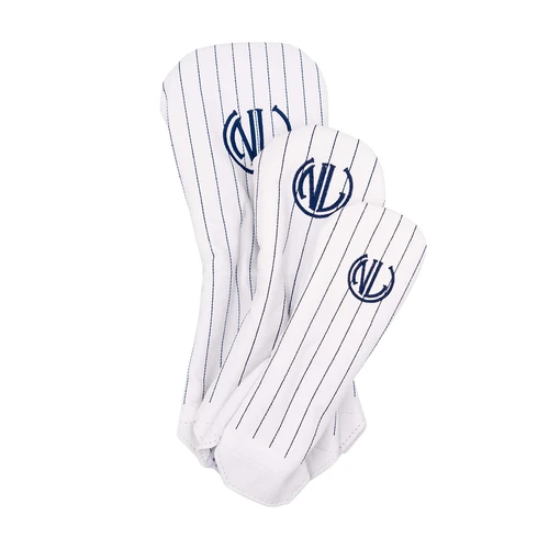 No Laying Up Headcovers White Leather w/ Navy Pinstripes and NLU