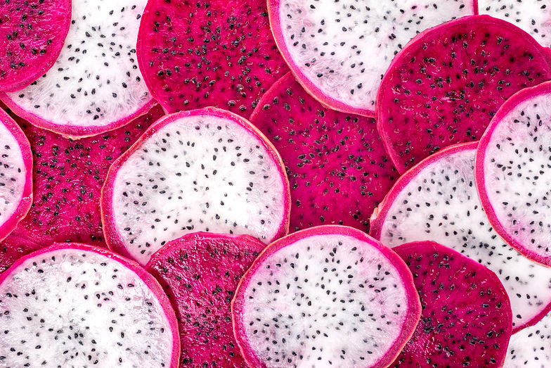 beautiful fresh sliced red and white dragon fruit as background, Pitaya is the plant in C