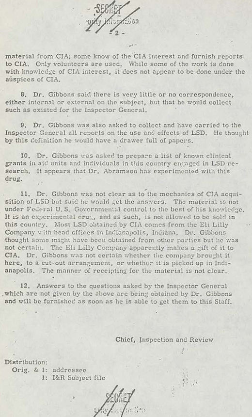 "Shortly after the death of U.S. Army scientist Frank Olson was linked to a CIA LSD experiment, this memo recounts steps taken by CIA Technical Services Staff (TSS) chief Willis Gibbons to account for LSD handled and distributed by TSS."
