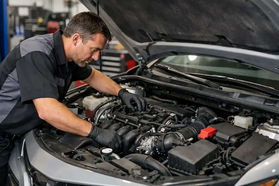 Mechanic inspecting Toyota Camry engine bay