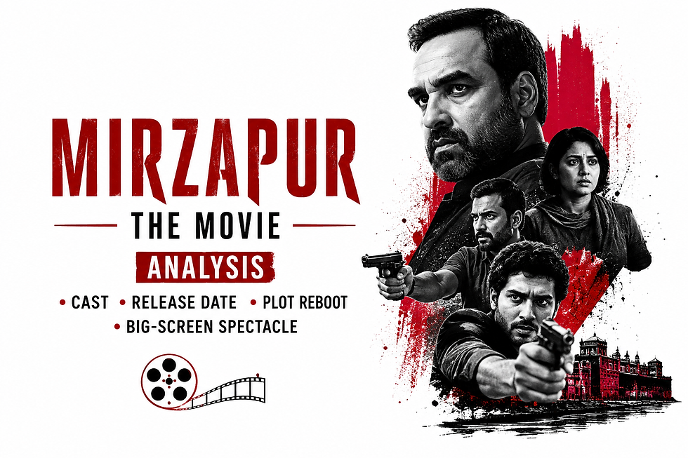 Official teaser banner for Mirzapur The Movie featuring Pankaj Tripathi and Ali Fazal.