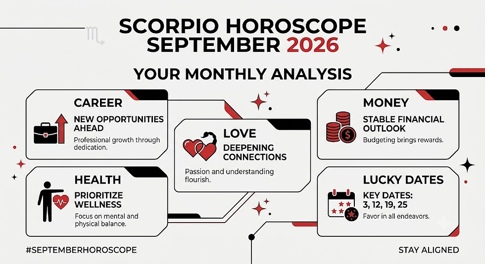 Visual planetary transit schedule map for Scorpio horoscope in September 2026.
