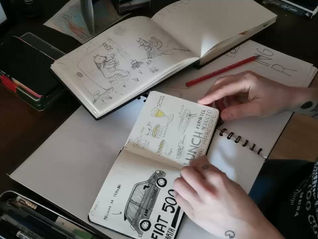 Video of hands going through sketchbooks