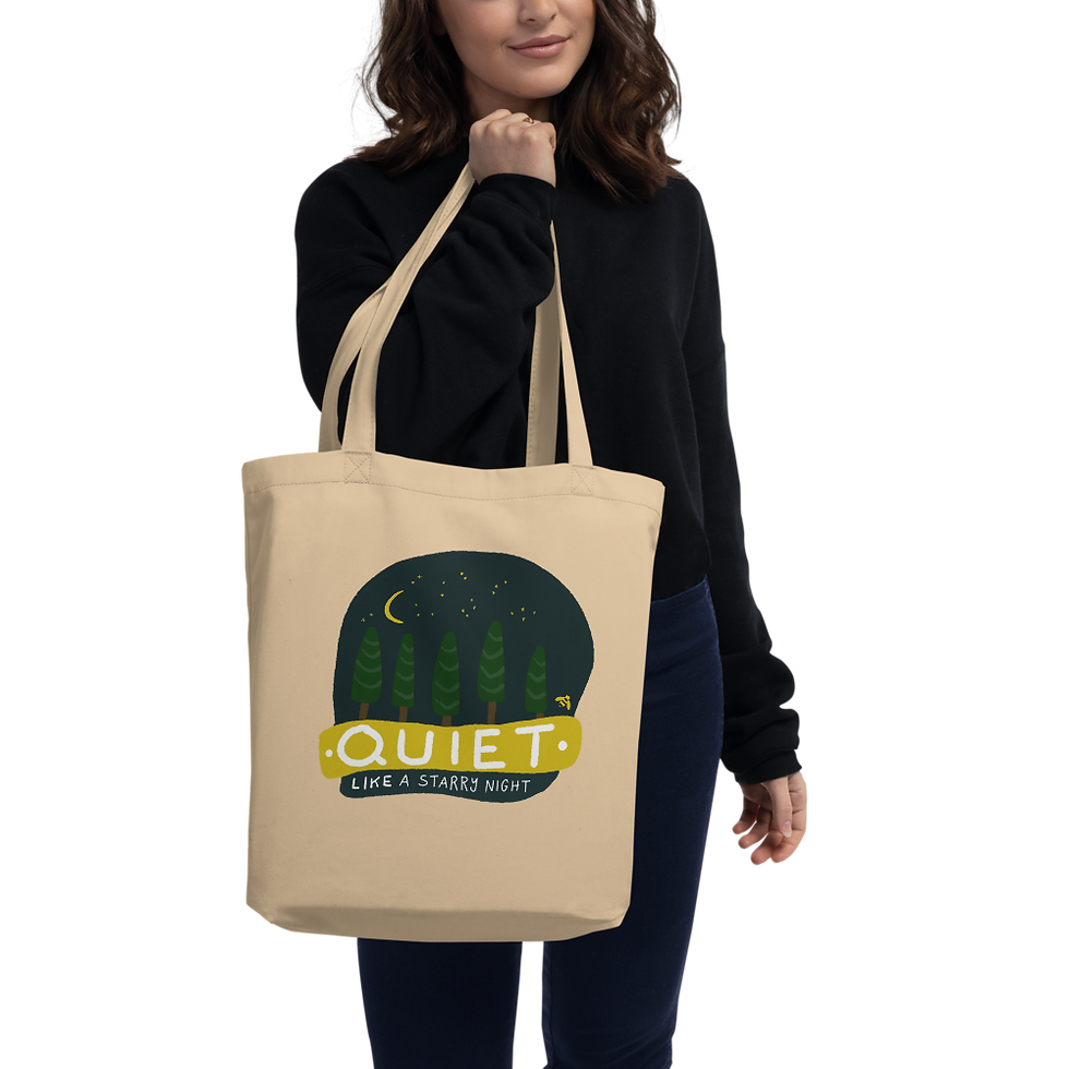 Miniatura: Borsa tote motivazionale illustrata con tema foresta notturna