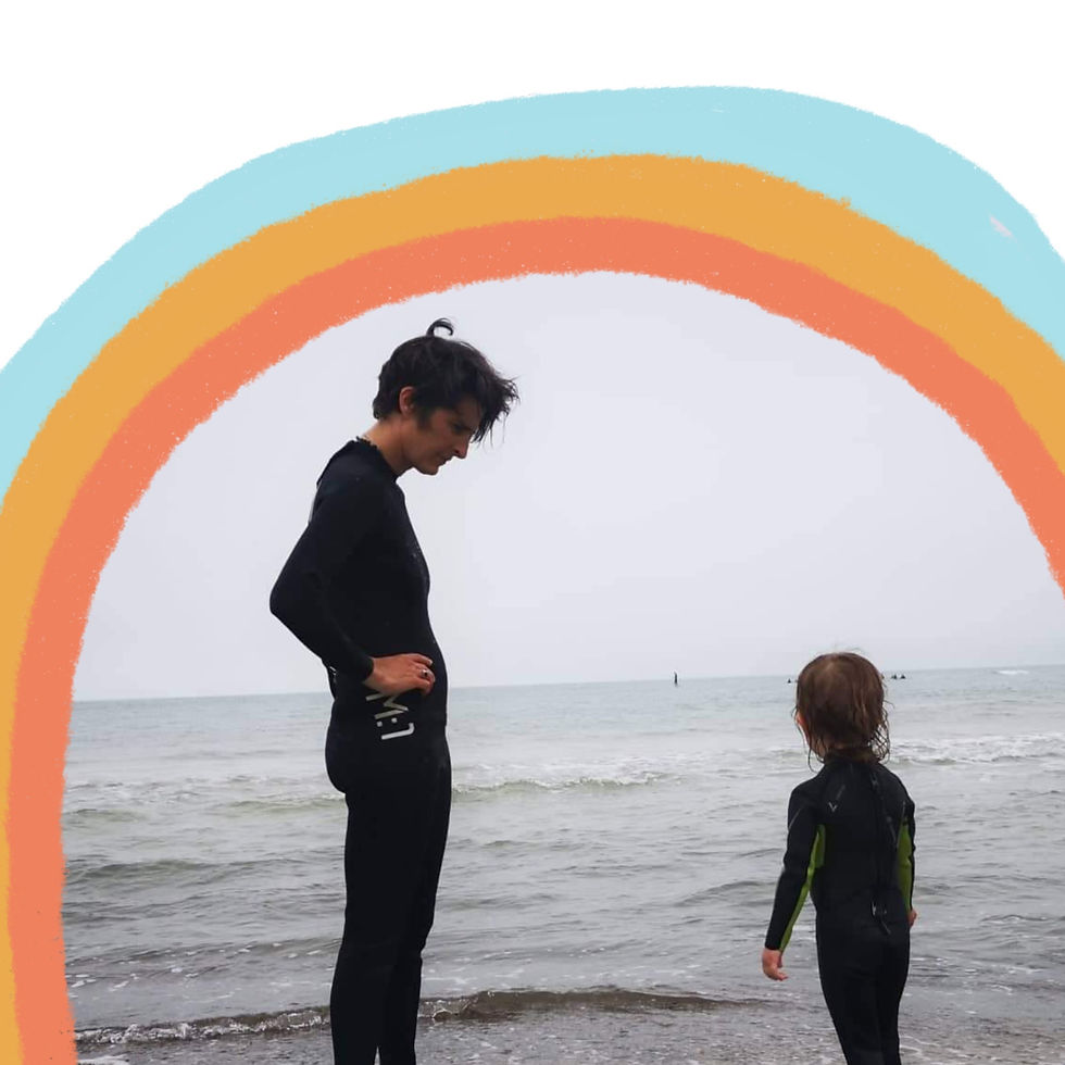 Mom and daughter out surfing