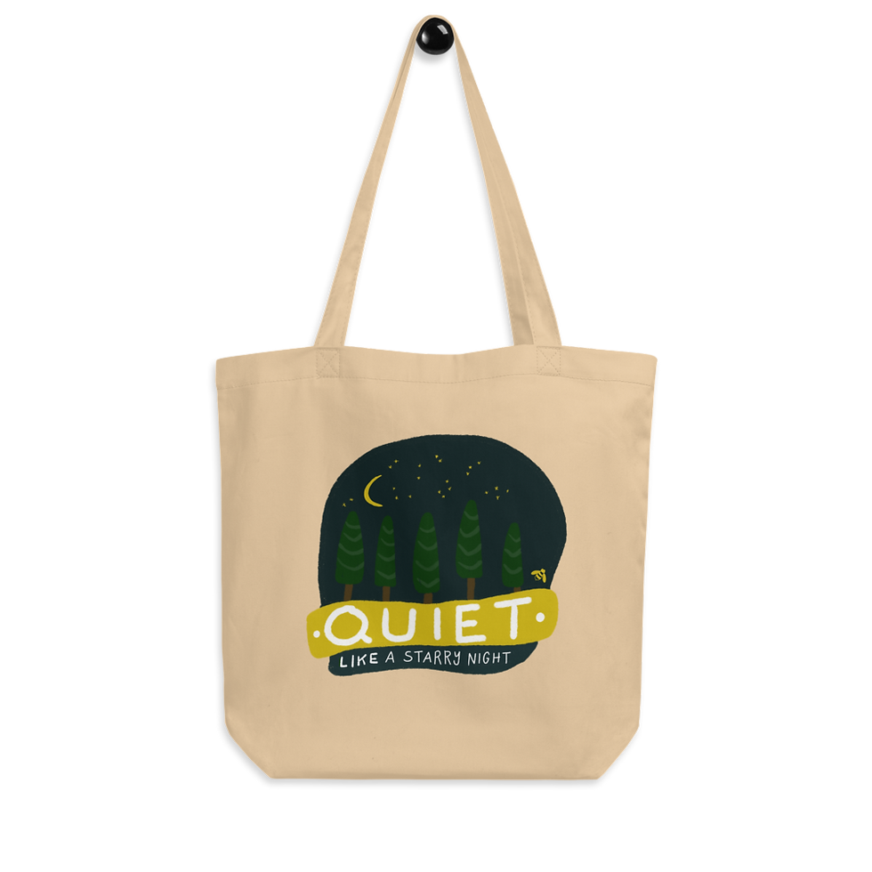 Miniatura: Borsa tote motivazionale illustrata con tema foresta notturna
