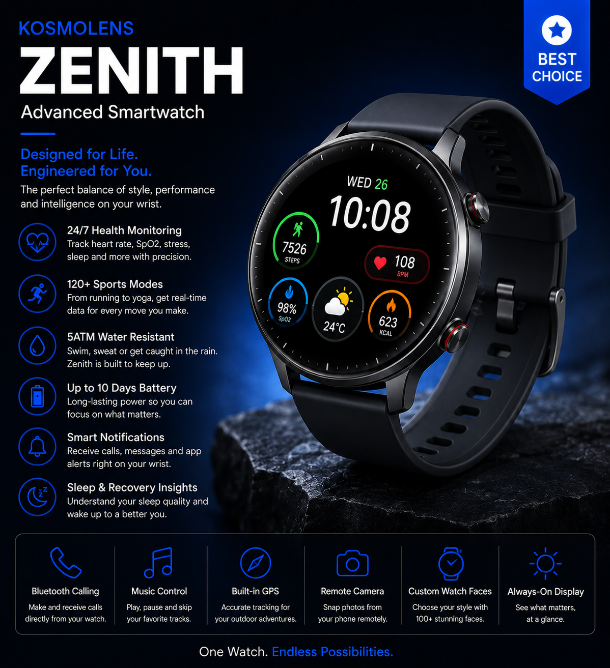 KOSMOLENS WATCH X — Futuristic Smart Watch