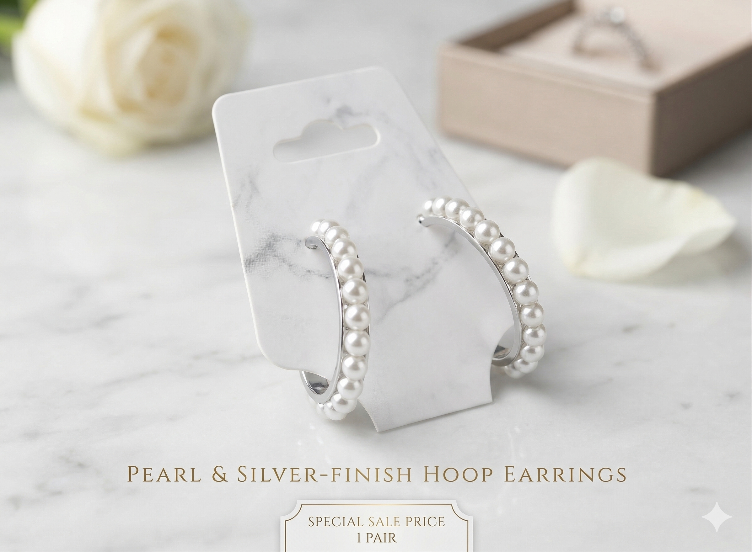 Sliver Pearl Hoop Earring
