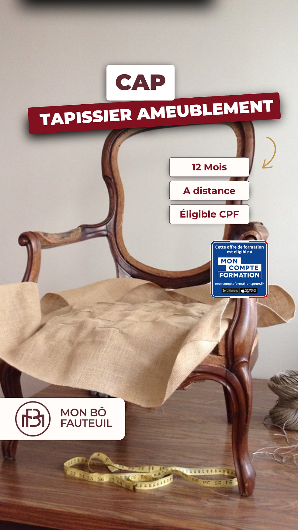 Formation CAP tapissier garnisseur à distance éligible CPF pour devenir tapissier d'ameublement