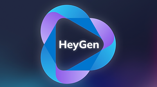 HeyGen logo with layered blue and purple gradient loops forming a play button, representing a platform for AI-generated video