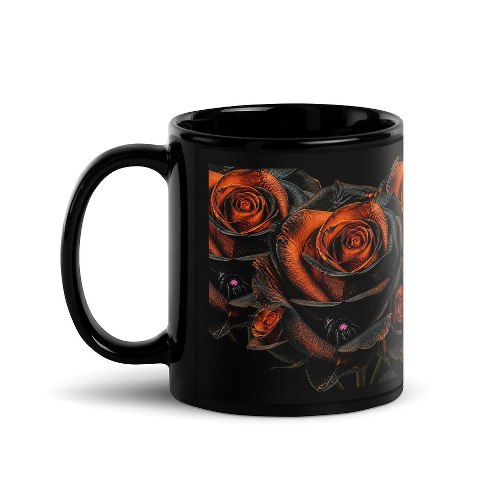 Thumbnail: Black Glossy Rose Mug - Gothic Glossy reSPUN Mug