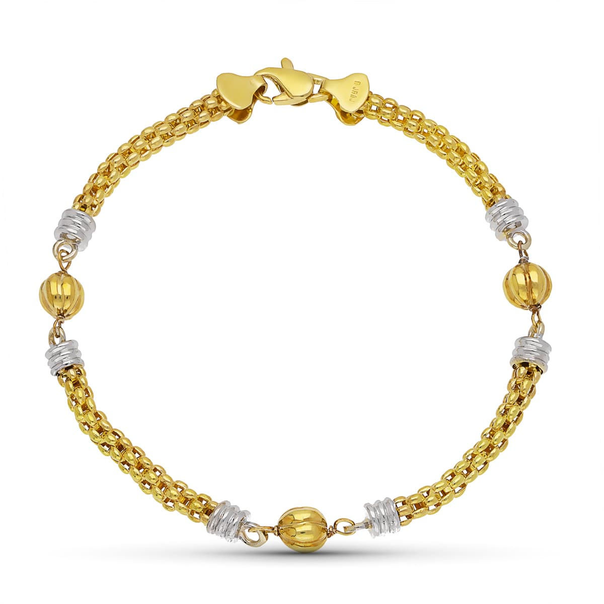Pulsera de oro bicolor 18K bola gallon bicolor