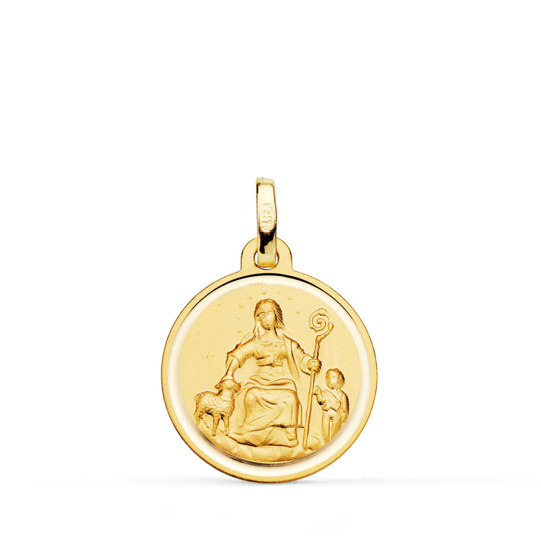 Medalla de oro amarillo 18K divina pastora bisel, 18 mm