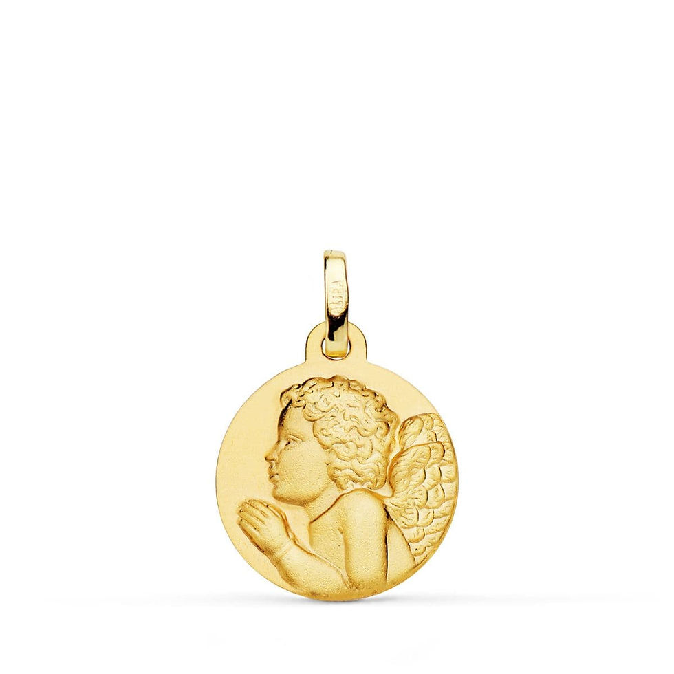18k Medalla Oro Amarillo " Angel Nino Piadoso " Rezando Matizado. 16 Mm