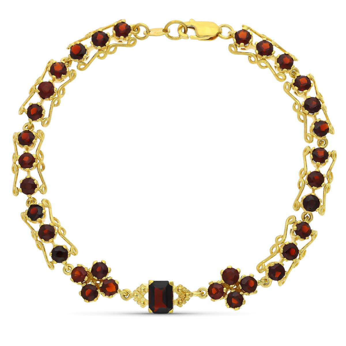 Pulsera de oro amarillo 18K con granate, 19 cm · 14,65 g