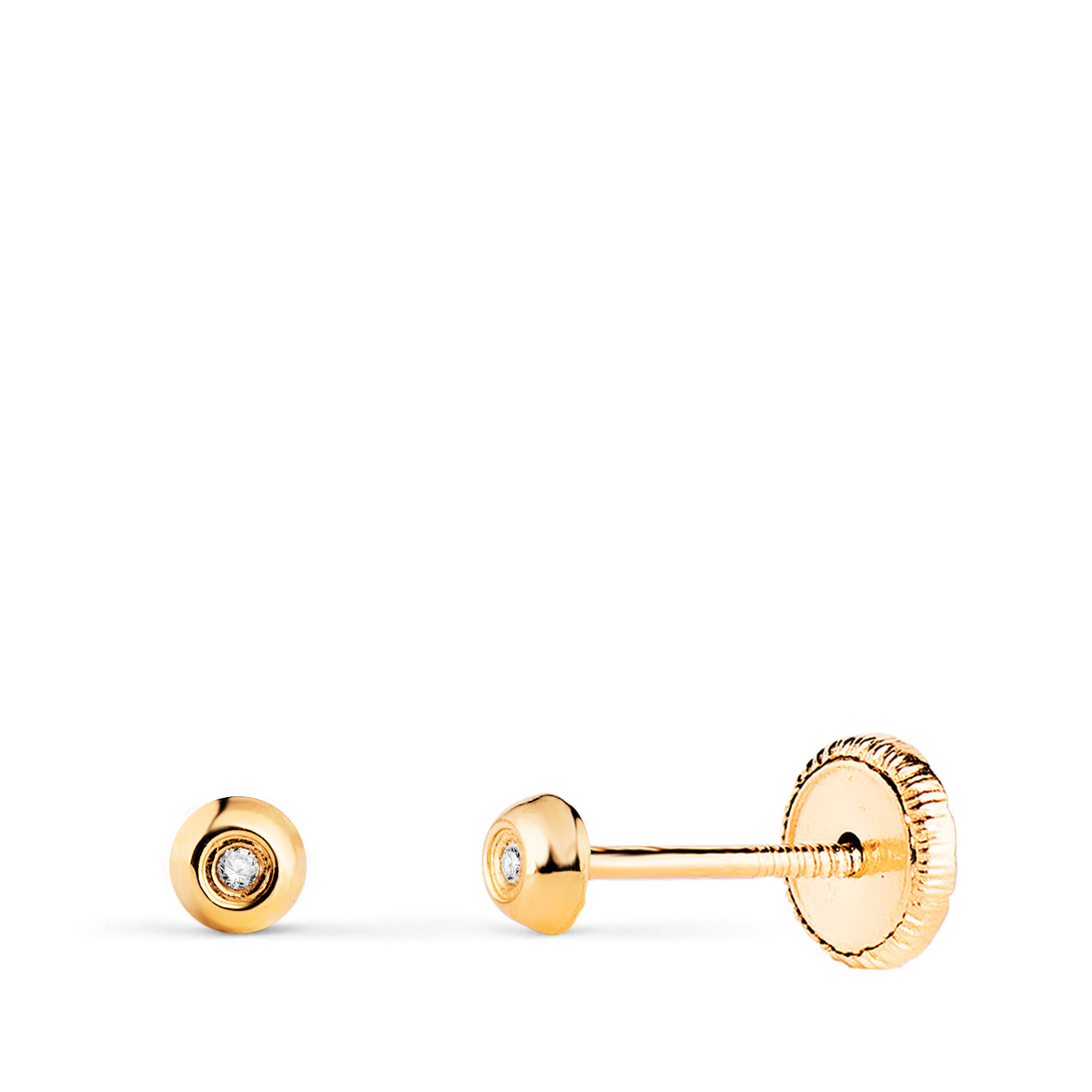 Pendientes de oro amarillo 18K chatón con circonita, 3 mm