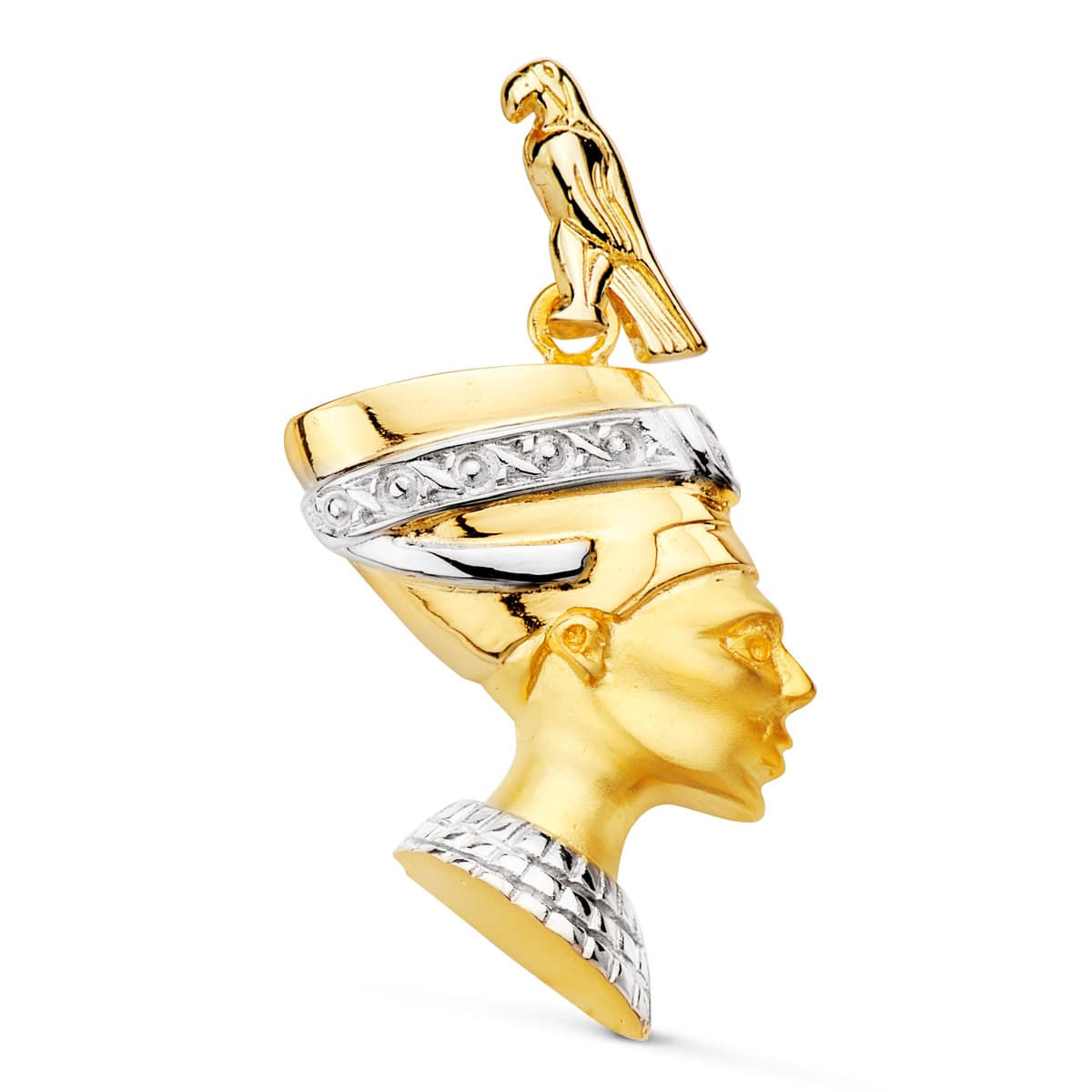 18k Colgante Oro Bicolor Nefertiti Perfil En Brillo 30x26 Mm