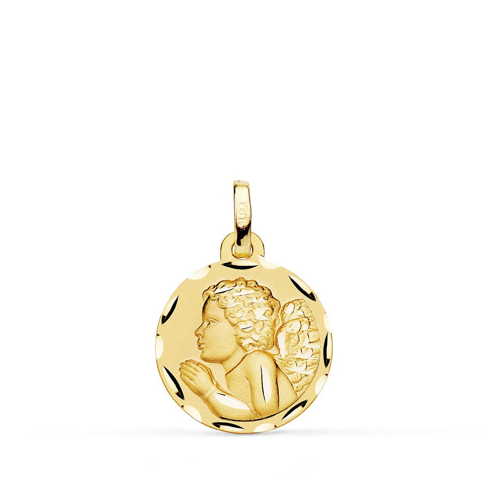 18k Medalla Oro Amarillo Angel " Nino Piadoso " Rezando Tallado 16 Mm