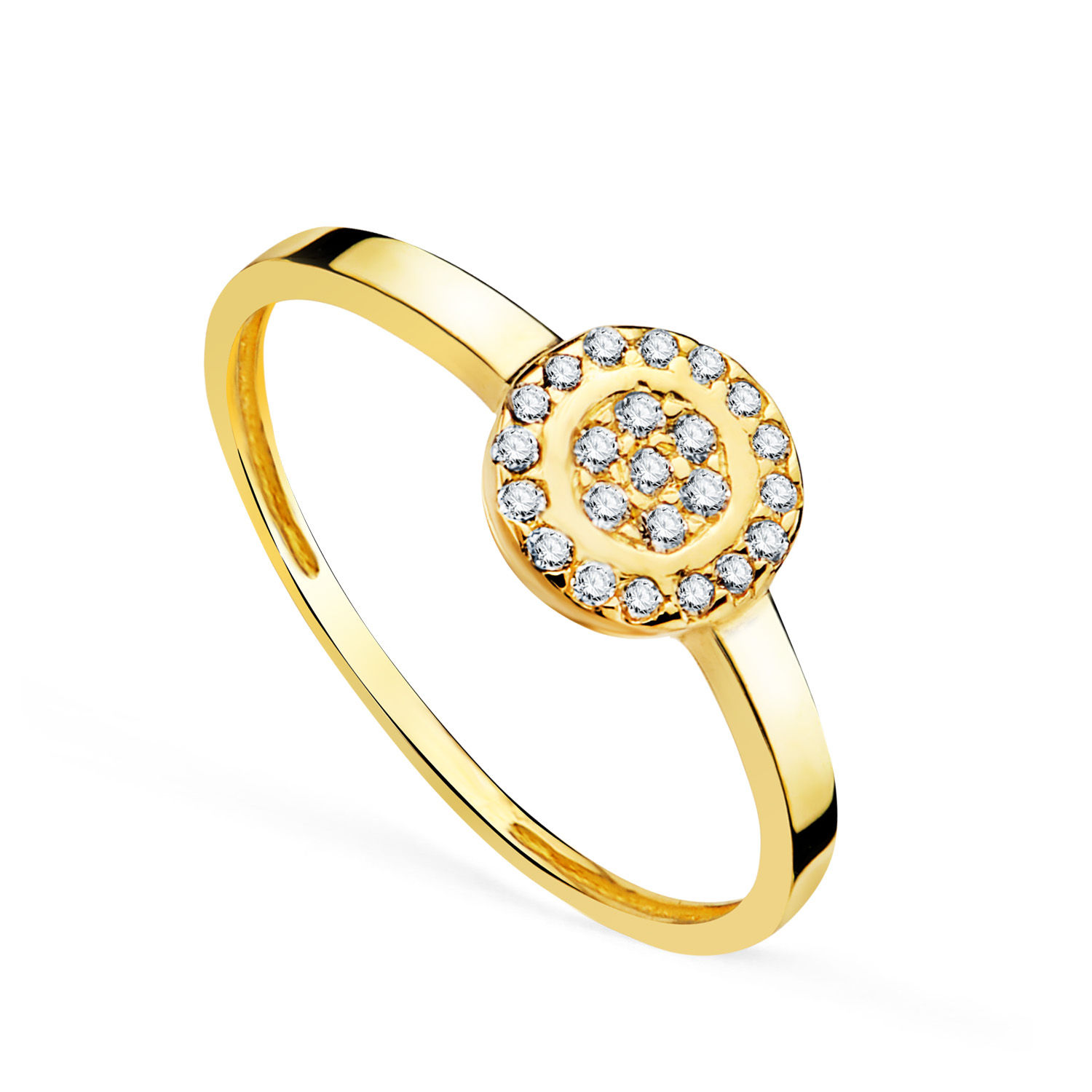 Sortija de oro amarillo 18K redondo con circonita, 7 mm / 1,8 mm