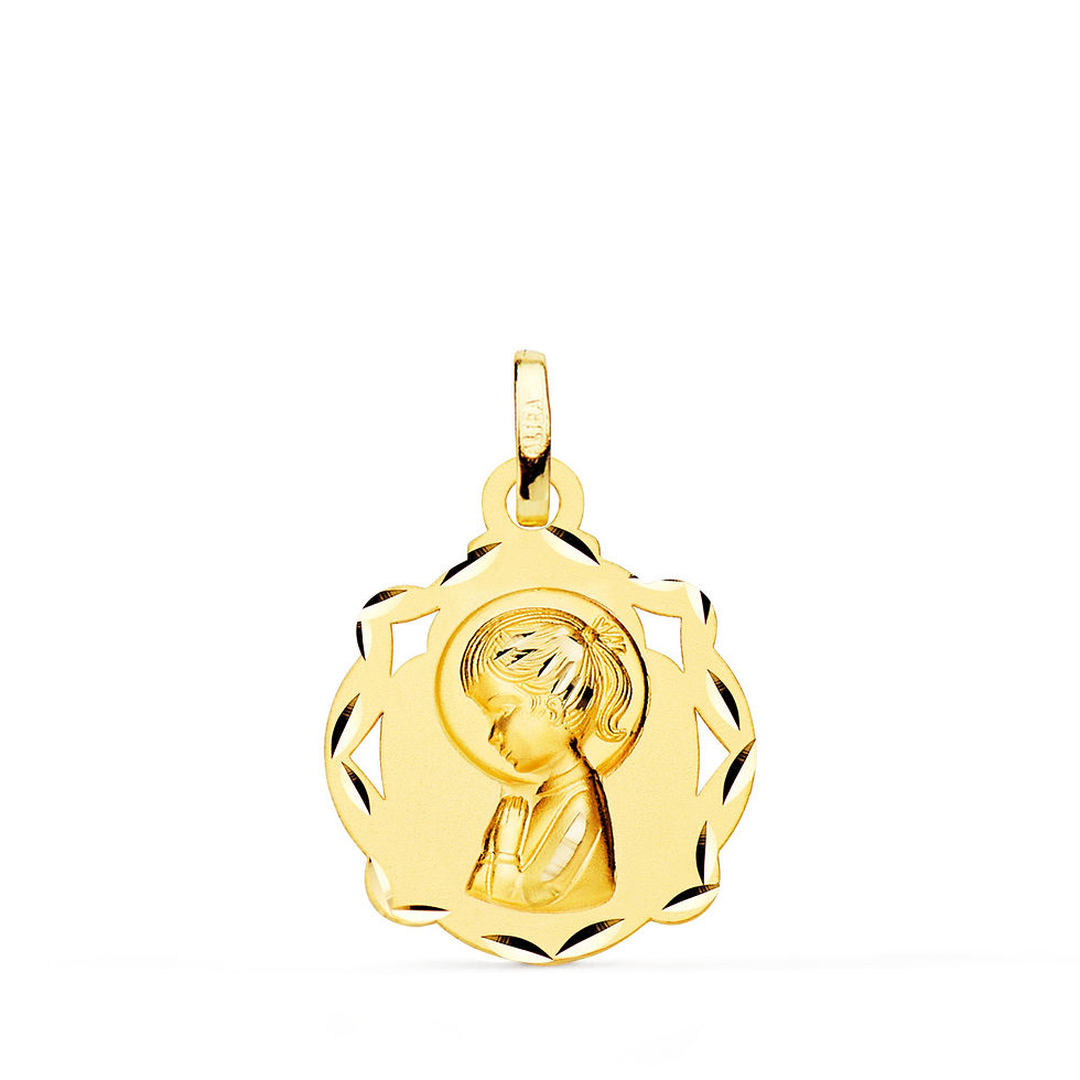 Miniatura: Medalla de oro amarillo 18K Virgen Niña Perfil capilla, 17x14 mm