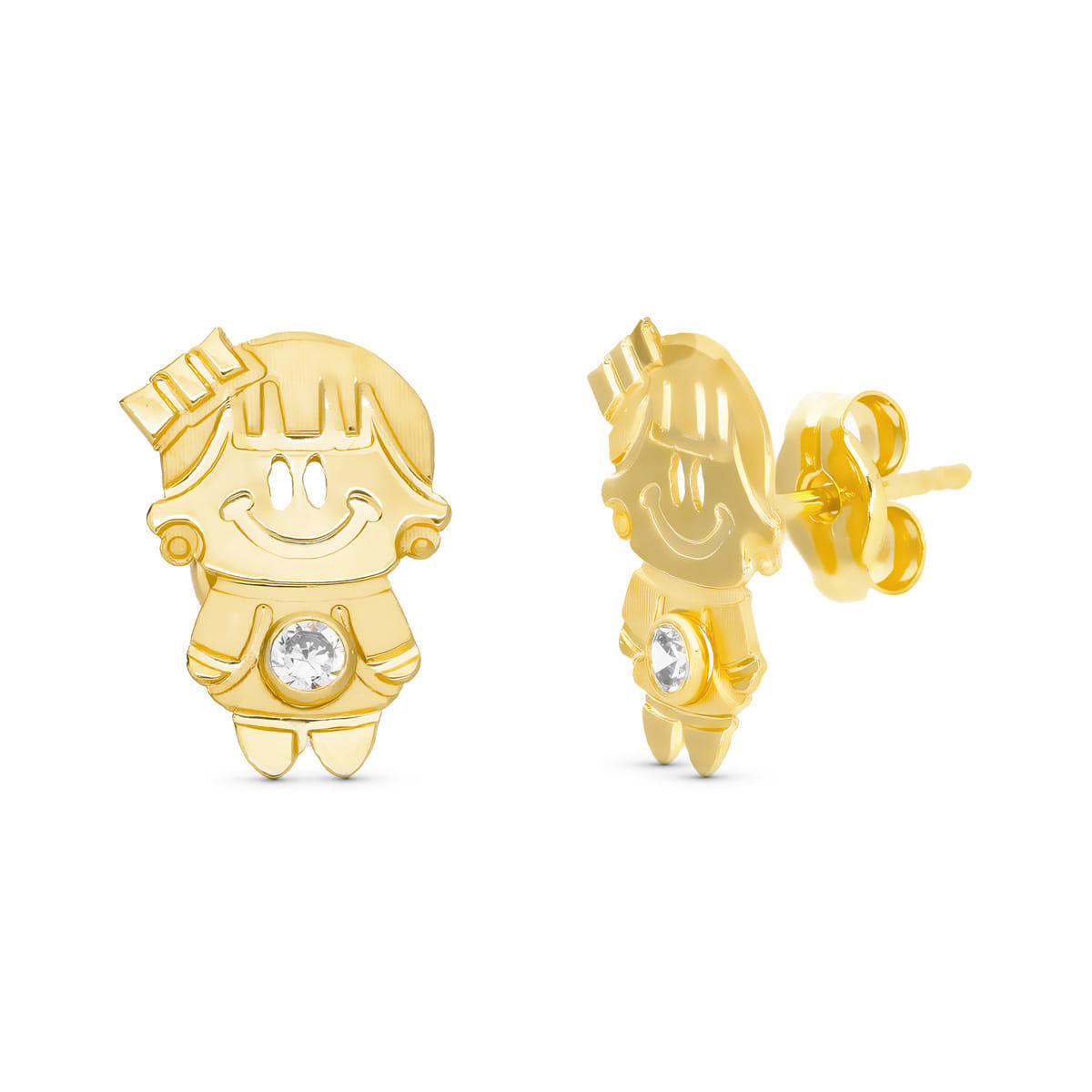 18k Pendientes Oro Amarillo Nena 11x7 Mm Con Circonita Cierre Presion