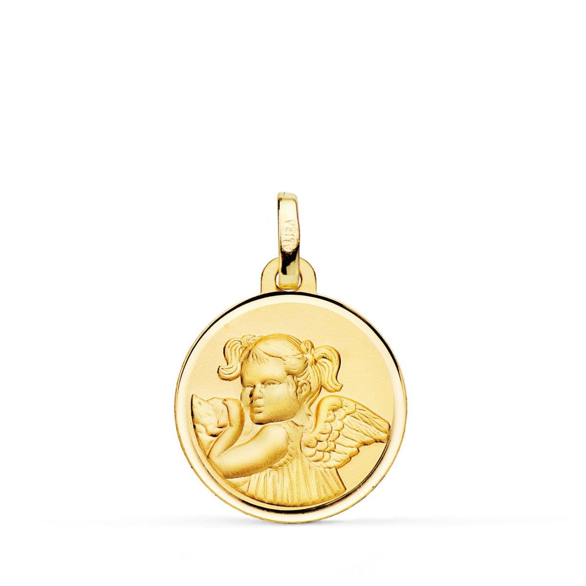 18k Medalla Oro Amarillo Angel Nina Revoltosa Bisel 18 Mm