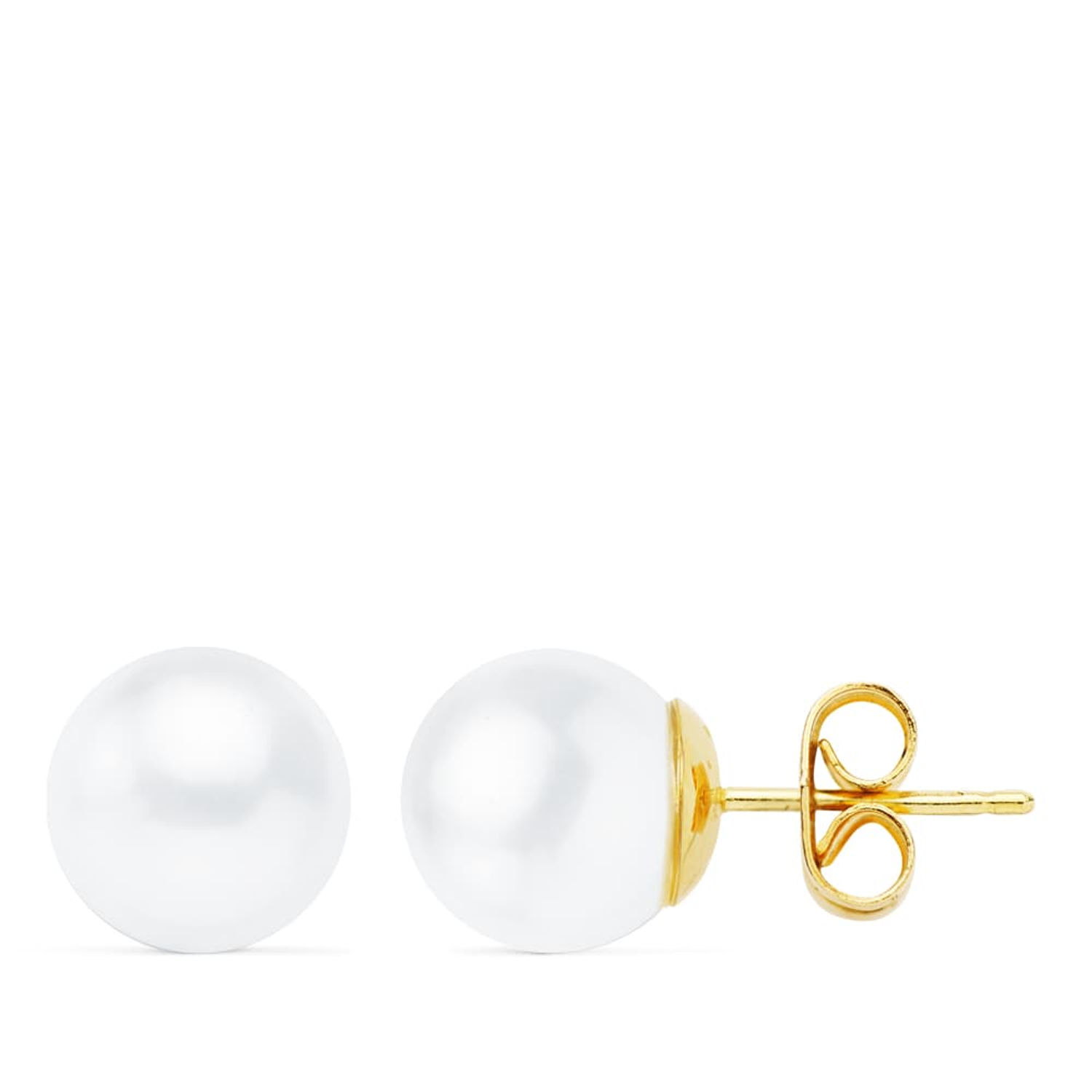 Pendientes de oro amarillo 18K cultivadas redondas con perla cultivada, 9,5 mm