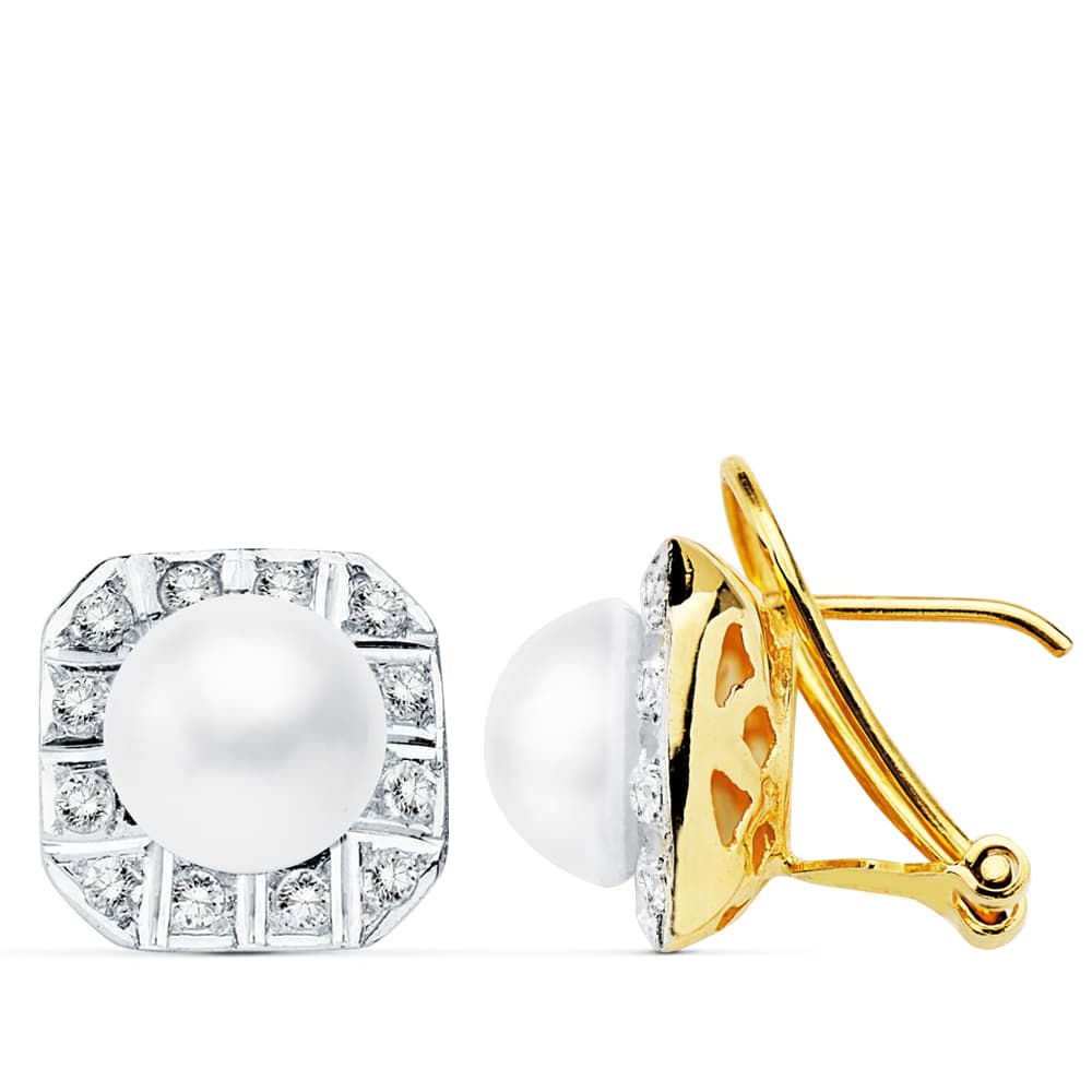 Pendientes de oro bicolor 18K japonesas con perla, 8 mm