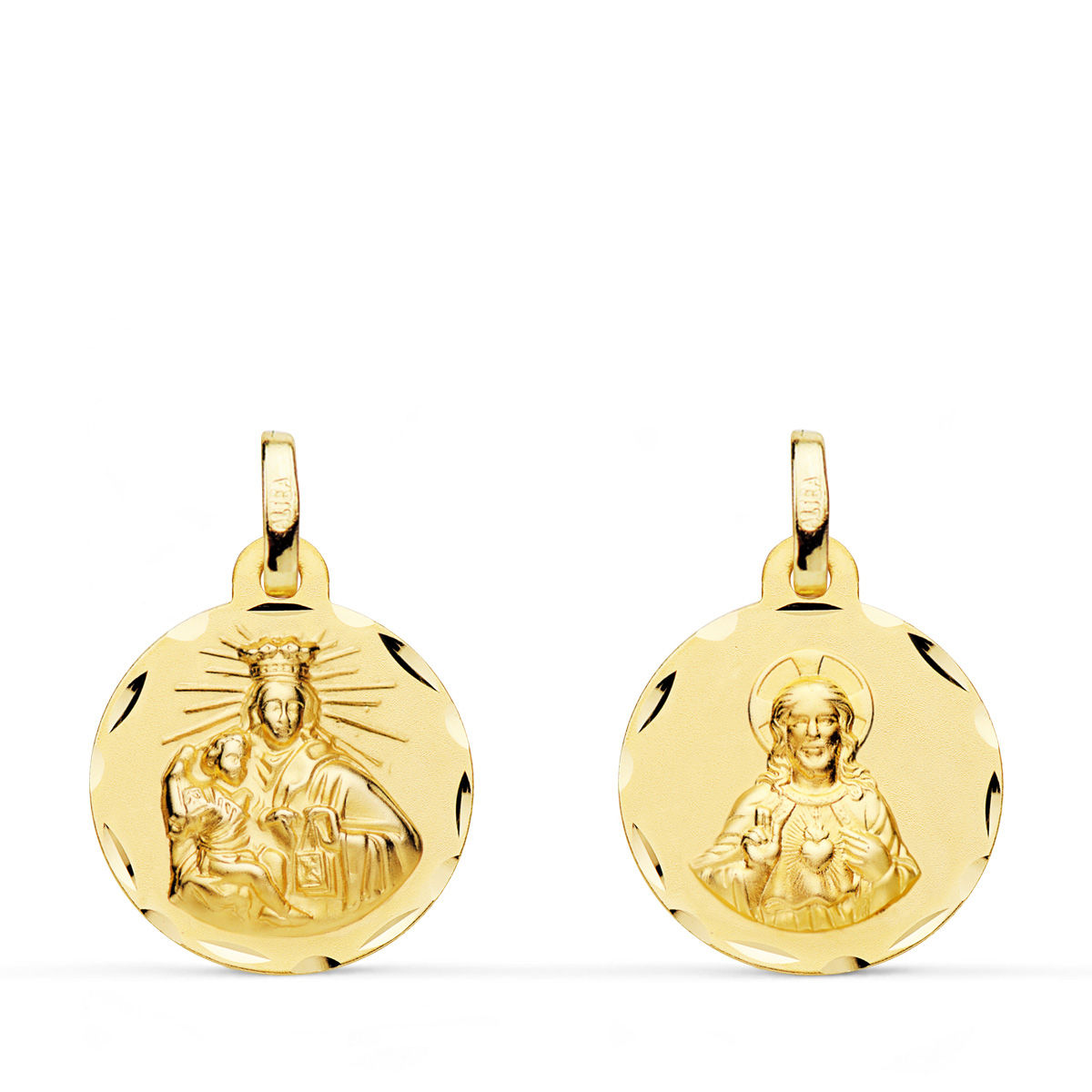 Escapulario de oro amarillo 18K Virgen del Carmen corazón (ref. P5006-316)