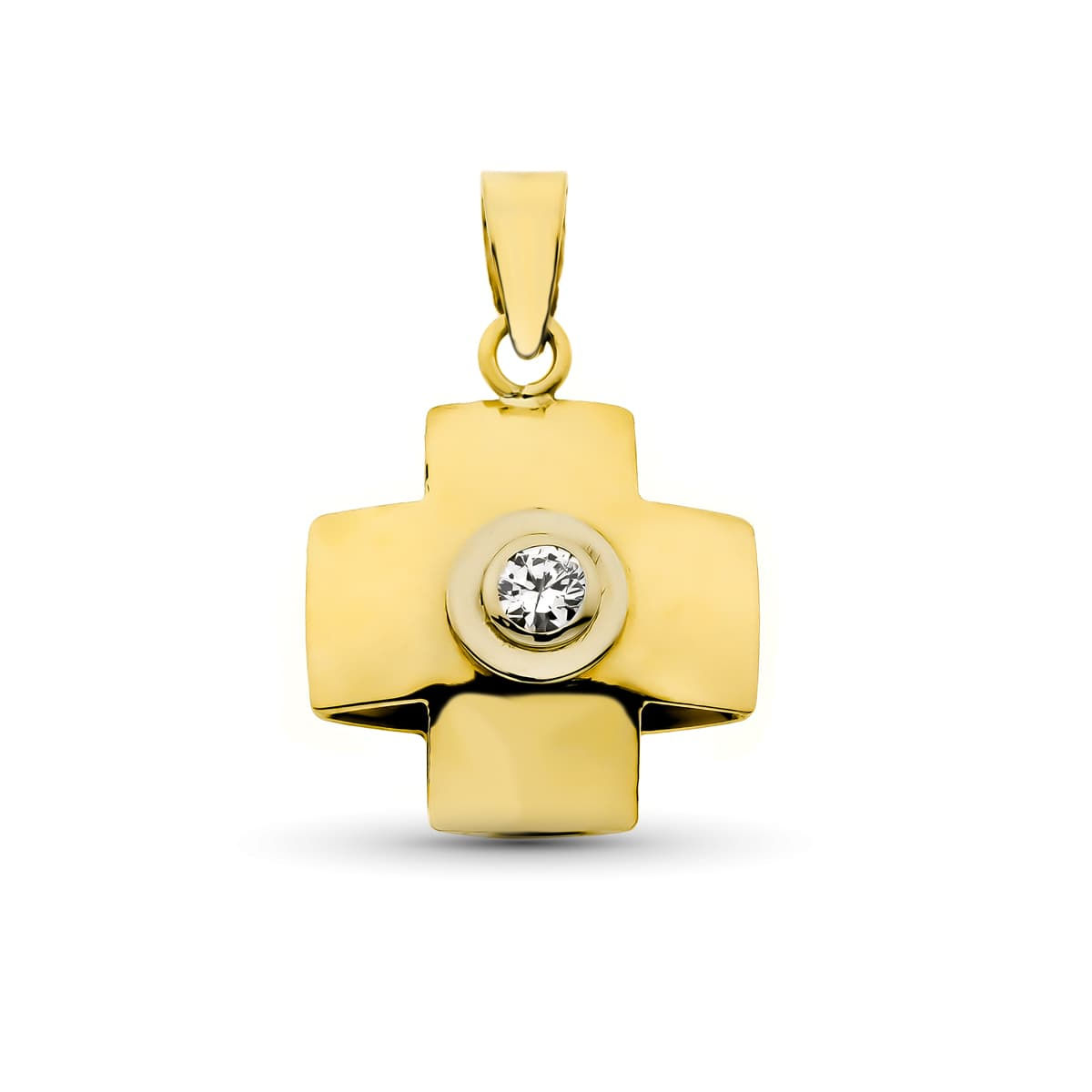 Cruz de oro amarillo 18K con circonita, 18x15 mm