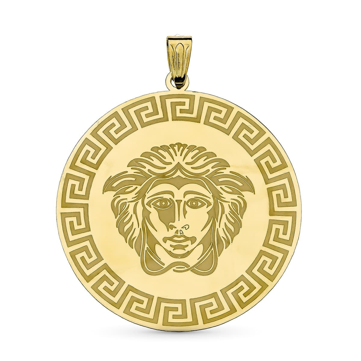 18k Colgante Medusa Oro Amarillo Greca 32x30 Mm