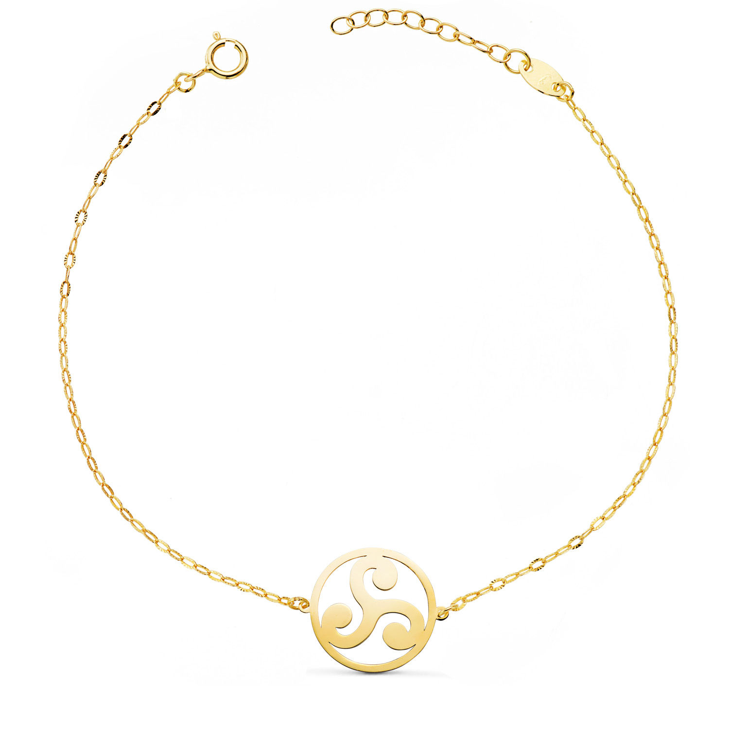 18k Pulsera Oro Amarillo Trisquel 14mm Cadena Tallada. Largo: 18 3 Cm