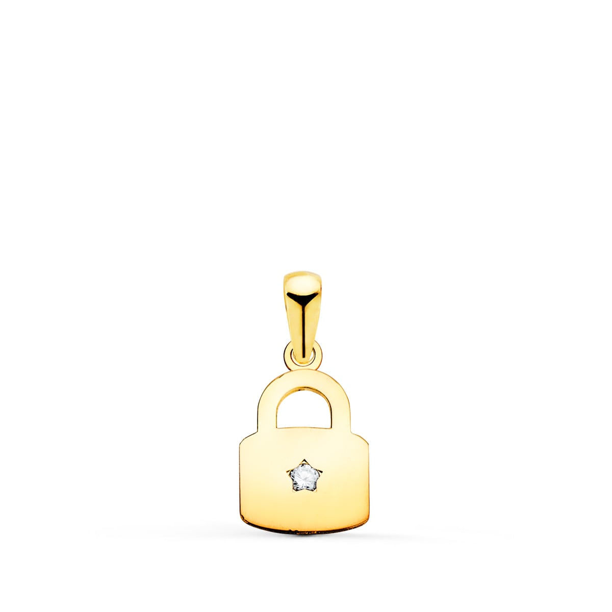 18k Colgante Oro Amarillo Candado En Brillo Con Circonita 14 X 9 Mm