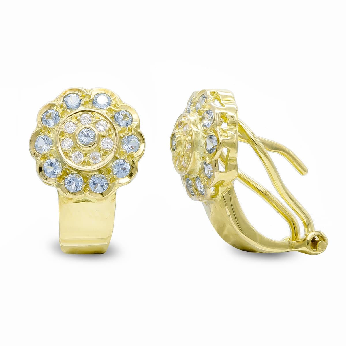 Pendientes de oro amarillo 18K con circonita y aguamarina