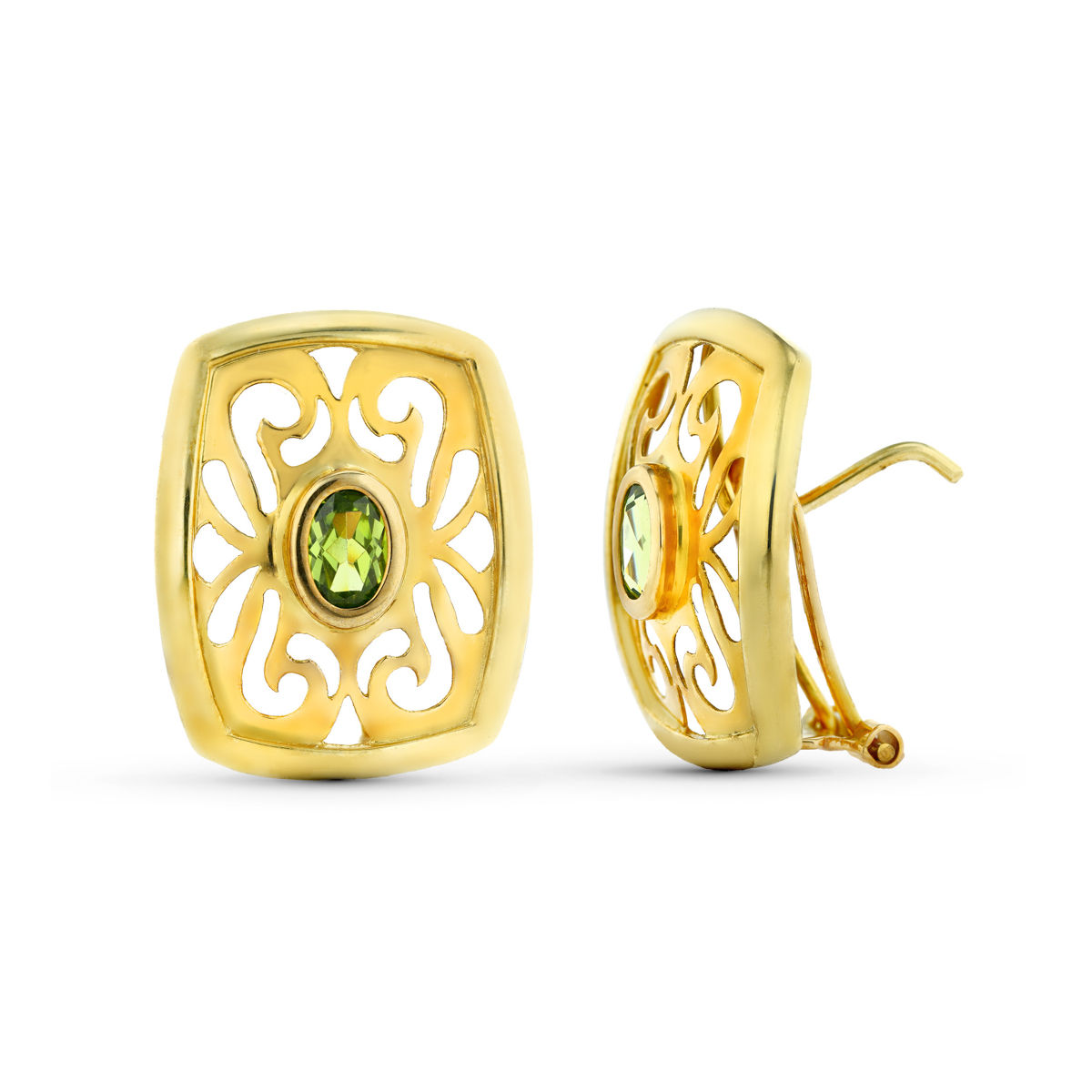 Pendientes de oro amarillo 18K con olivina