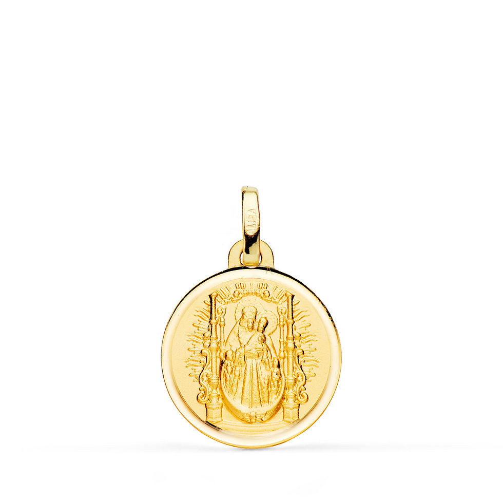 Miniatura: Medalla de oro amarillo 18K Virgen del Pino Trono bisel, 14 mm