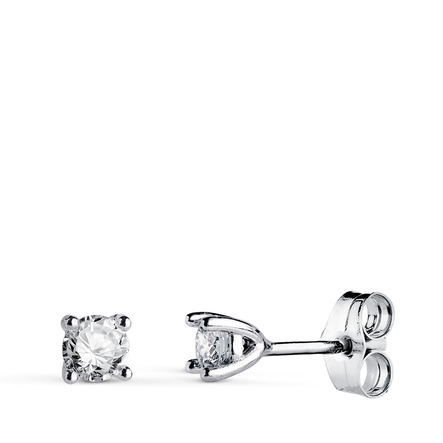 Pendientes de oro blanco 18K con diamante de laboratorio, 4 mm / 4x4 mm
