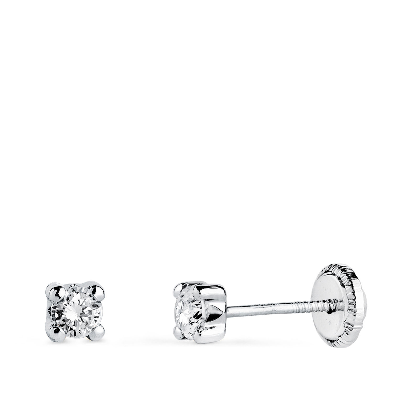 Pendientes de oro blanco 18K garras con circonita, 3 mm / 3,5 mm · 0,36 g