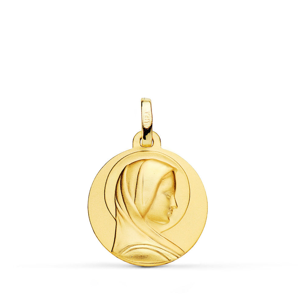 Miniatura: Medalla de oro amarillo 18K Virgen Francesa, 14 mm