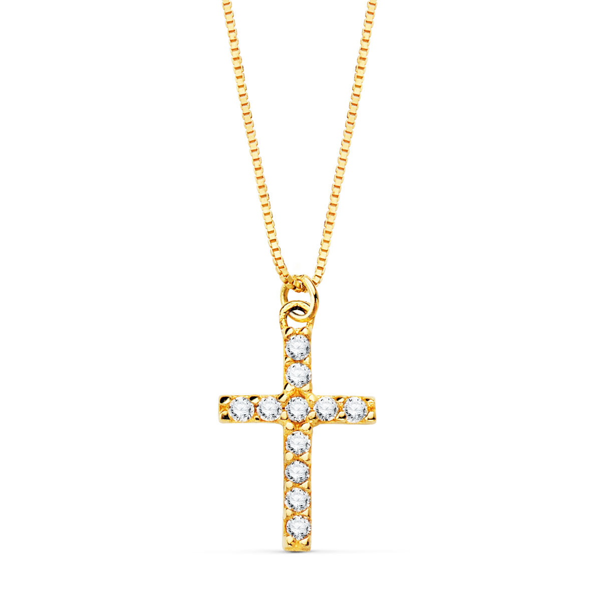 Collar de oro amarillo 18K cruz cadena veneciana con diamante, 11x8 mm / 45 cm