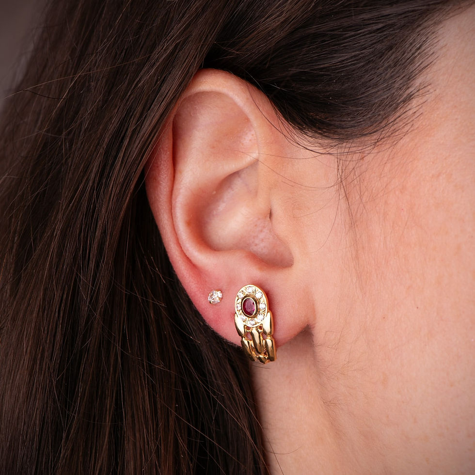 Miniatura: Pendientes de oro amarillo 18K panter rubí con circonita