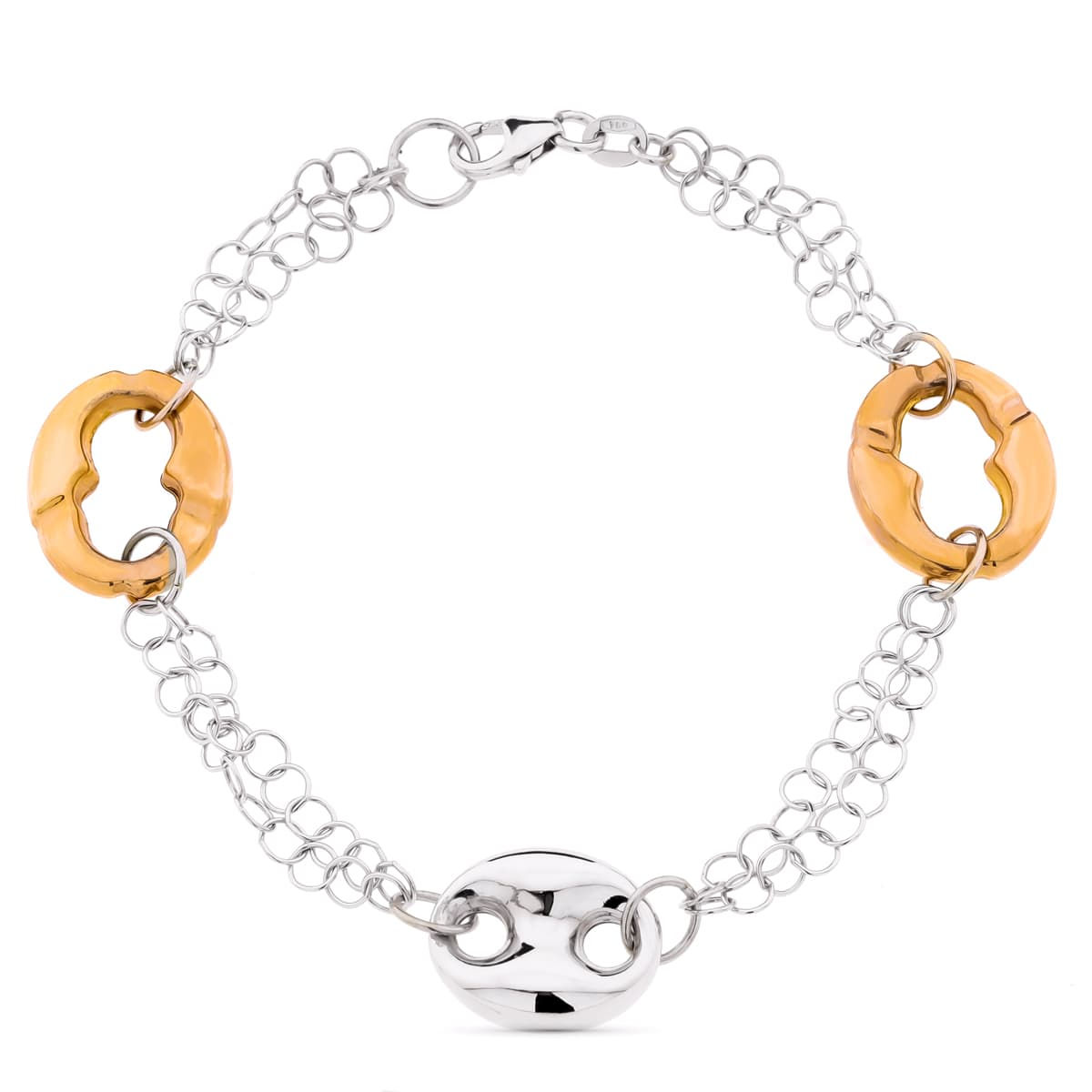 Pulsera de oro blanco 18K bicolor rosa nudo barco