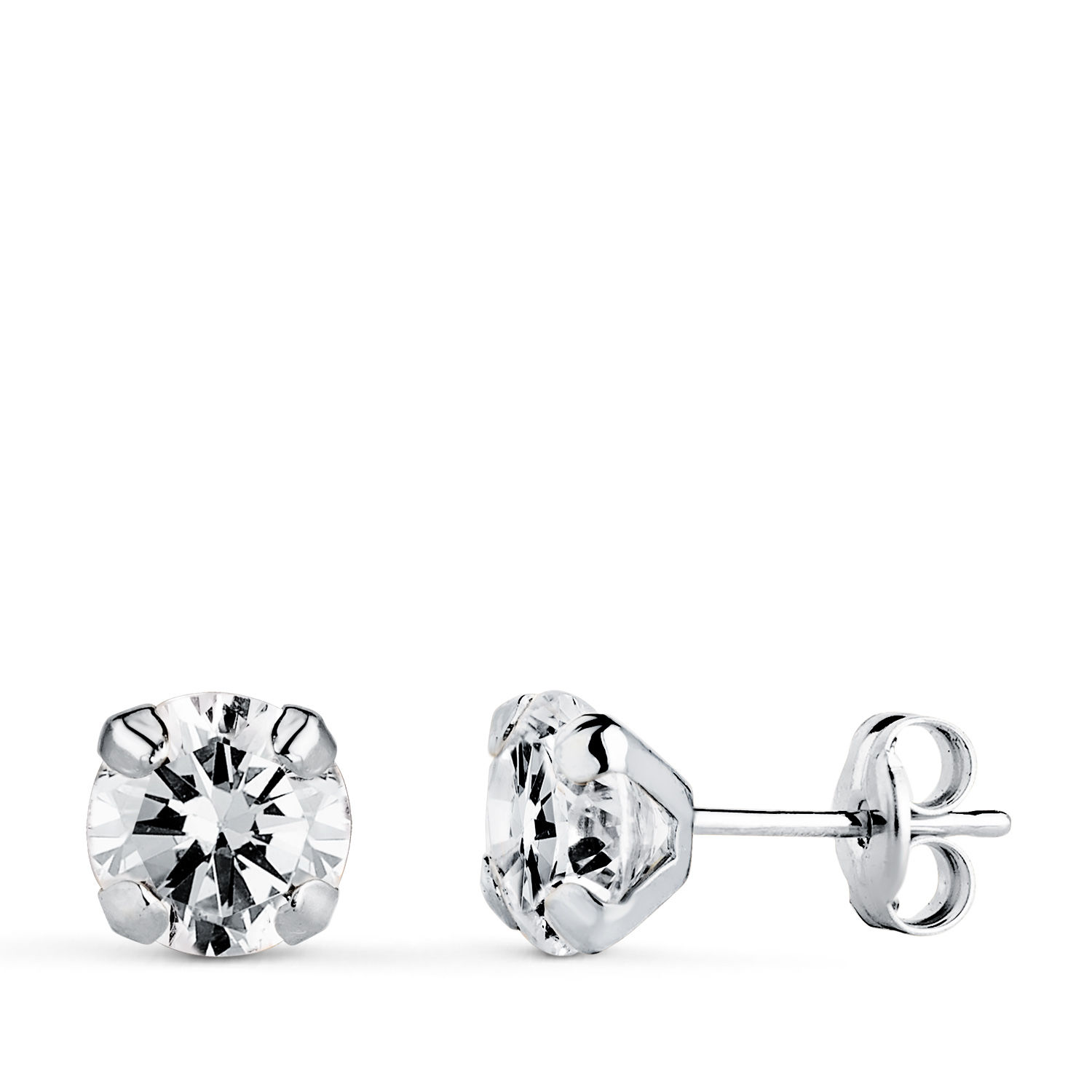 Pendientes de oro blanco 18K garras con circonita, 6x6 mm · 0,58 g