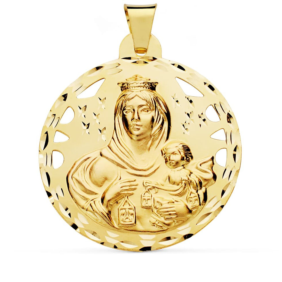 Miniatura: Escapulario de oro amarillo 18K Virgen Carmen corazón Jesús